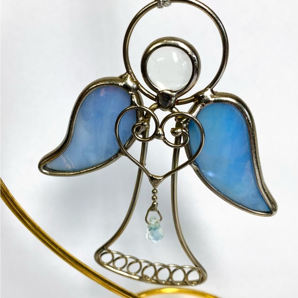 Vintage Lot of 3 Leaded STAINED GLASS ANGEL Christmas Angels ornament 2 Standing - Picture 2 of 8